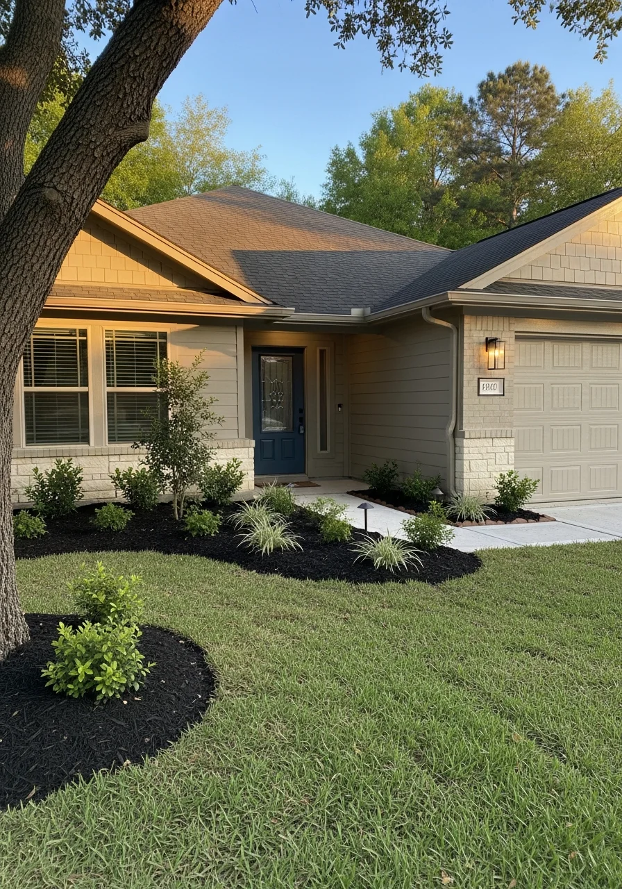 Spring homeowner standing in front of a well-maintained residential property with manicured lawn and updated exterior.