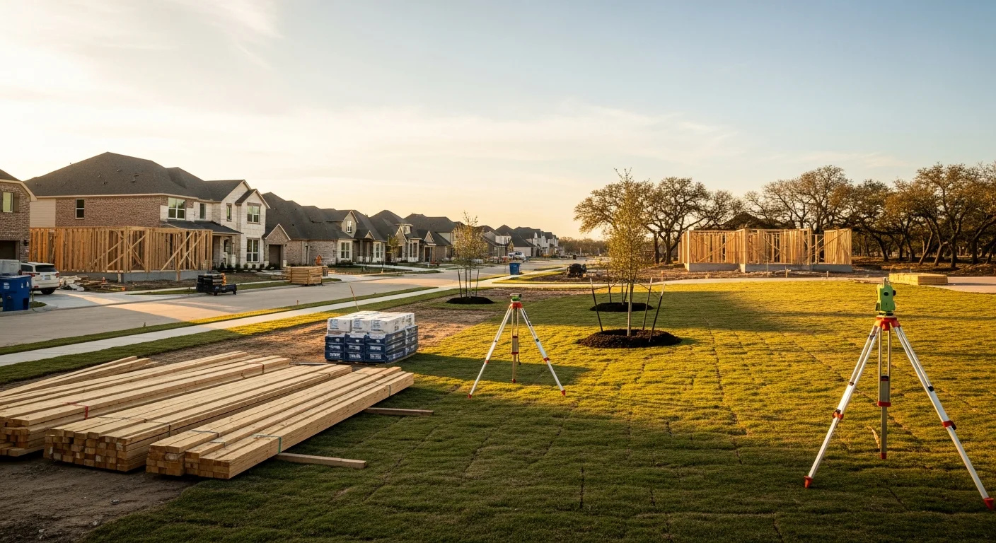 New residential construction in Spring, TX with modern homes and landscaping in a master-planned community setting.